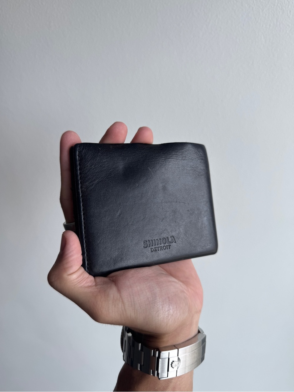 Shinola Black Leather Bi-Fold Wallet with Embossed Logo